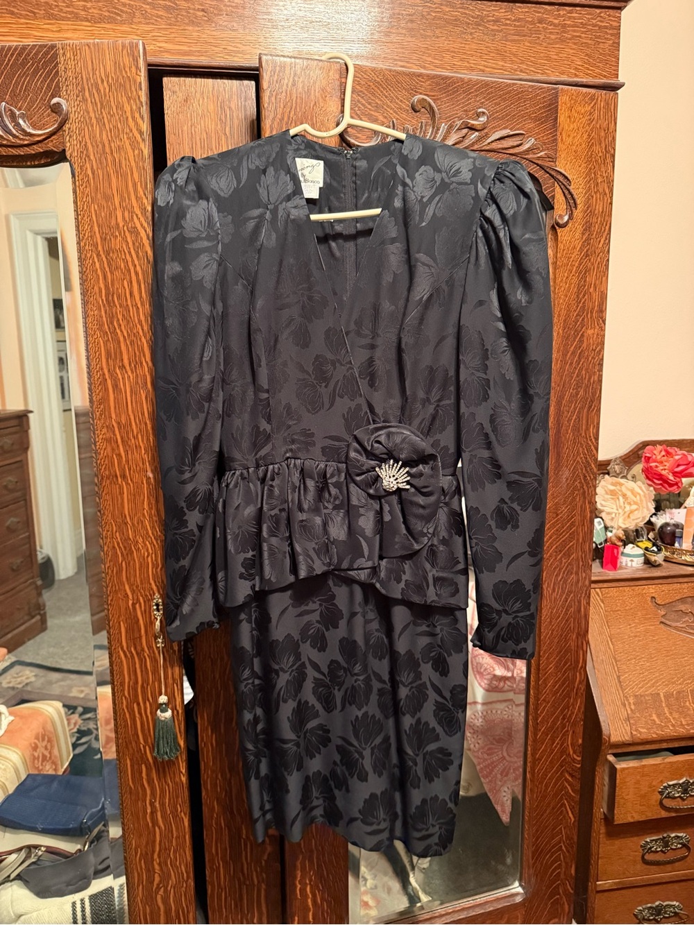 Raul Blanco Black Floral Jacquard Evening Dress